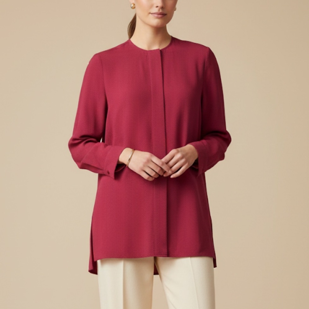COS Burgundy Herringbone Textured Button Front Shirt Size 2US Quiet Luxury